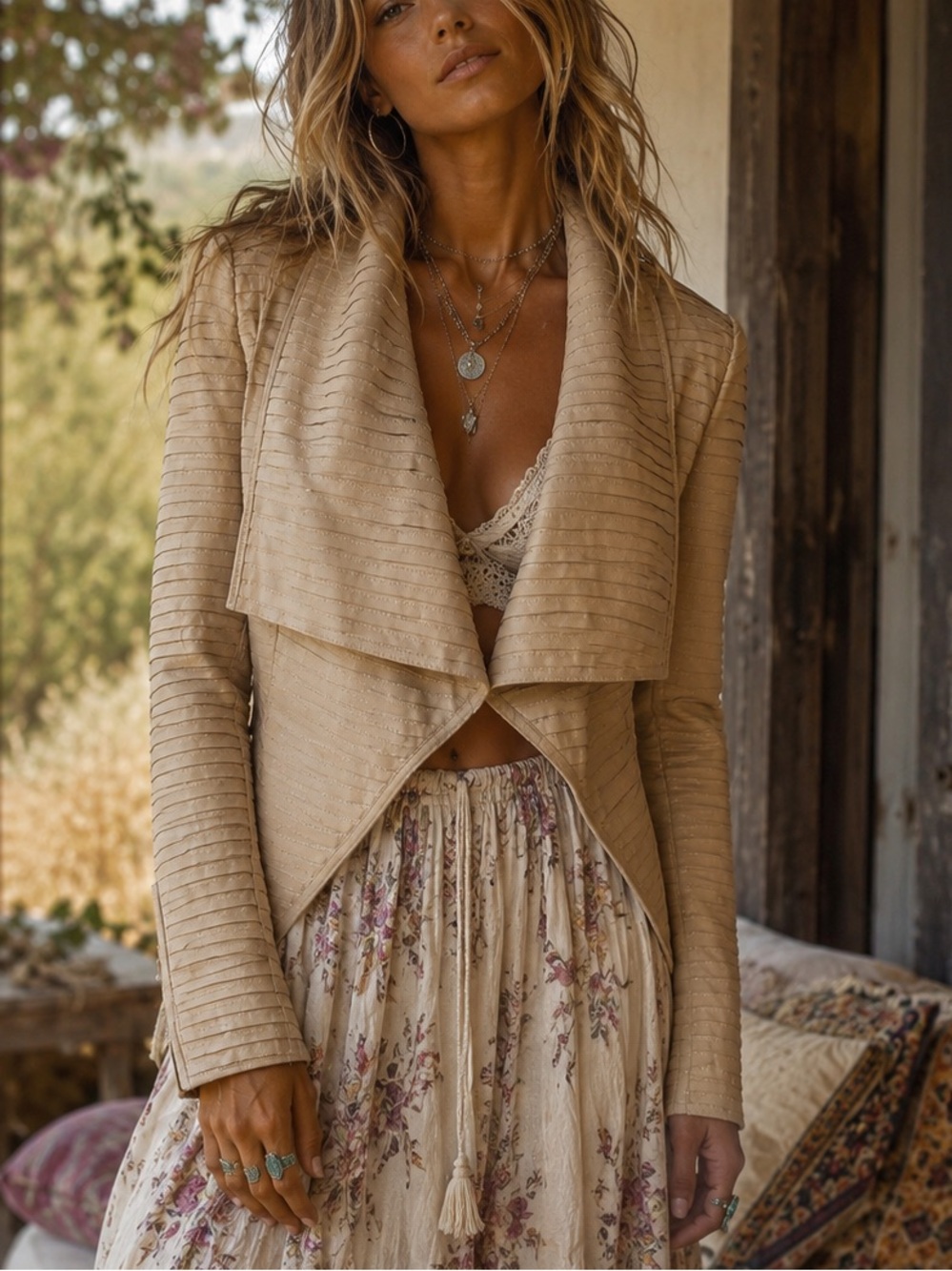 Marciano Beige wrap Open-Front Jacket
